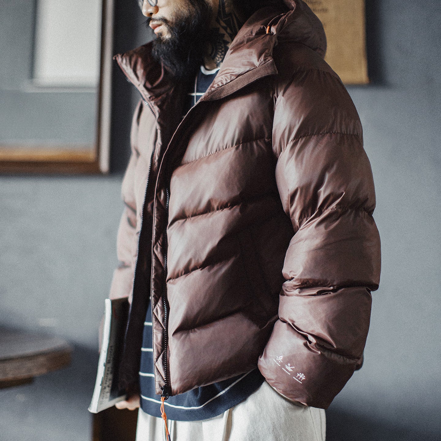 MADEN Herren Steppjacke aus schwerem Material mit Kapuze