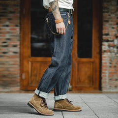 Jeans rectos de mezclilla cruda selvedge de 13.5oz para hombre MADEN