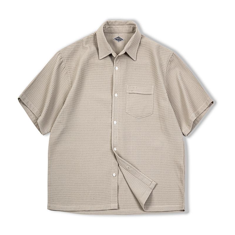 MADEN Men's Heavyweight Waffle Knit Short-Sleeve Button-Down Shirt