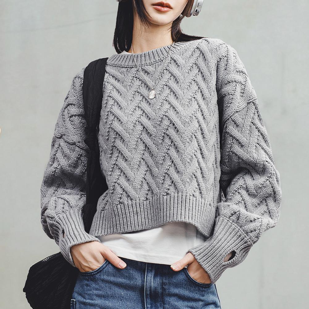 MADEN Damen Zopfstrick Pullover
