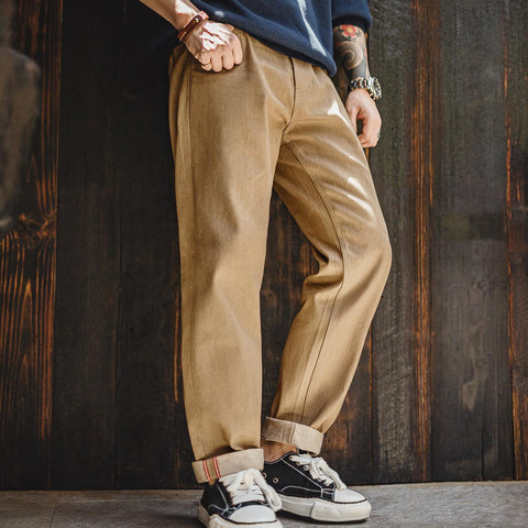 MADEN Herren-Khakijeans, 11,7 oz Selvedge Denim, gerader Schnitt, inspiriert von Yellowstone, Raw Denim, Workwear im Western-Cowboy-Stil 