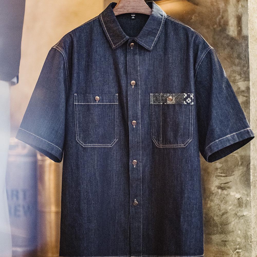 MADEN Boro Jeans-Overshirt mit Indigo-Revers