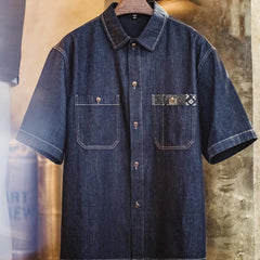 MADEN Boro Jeans-Overshirt mit Indigo-Revers