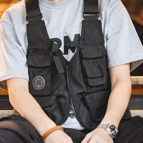 Maden Men Multi pocket Tactical Vest Jacket Bag Retro Multi-function Photography Waistcoat Wide Shoulder Strap Solid Bag
