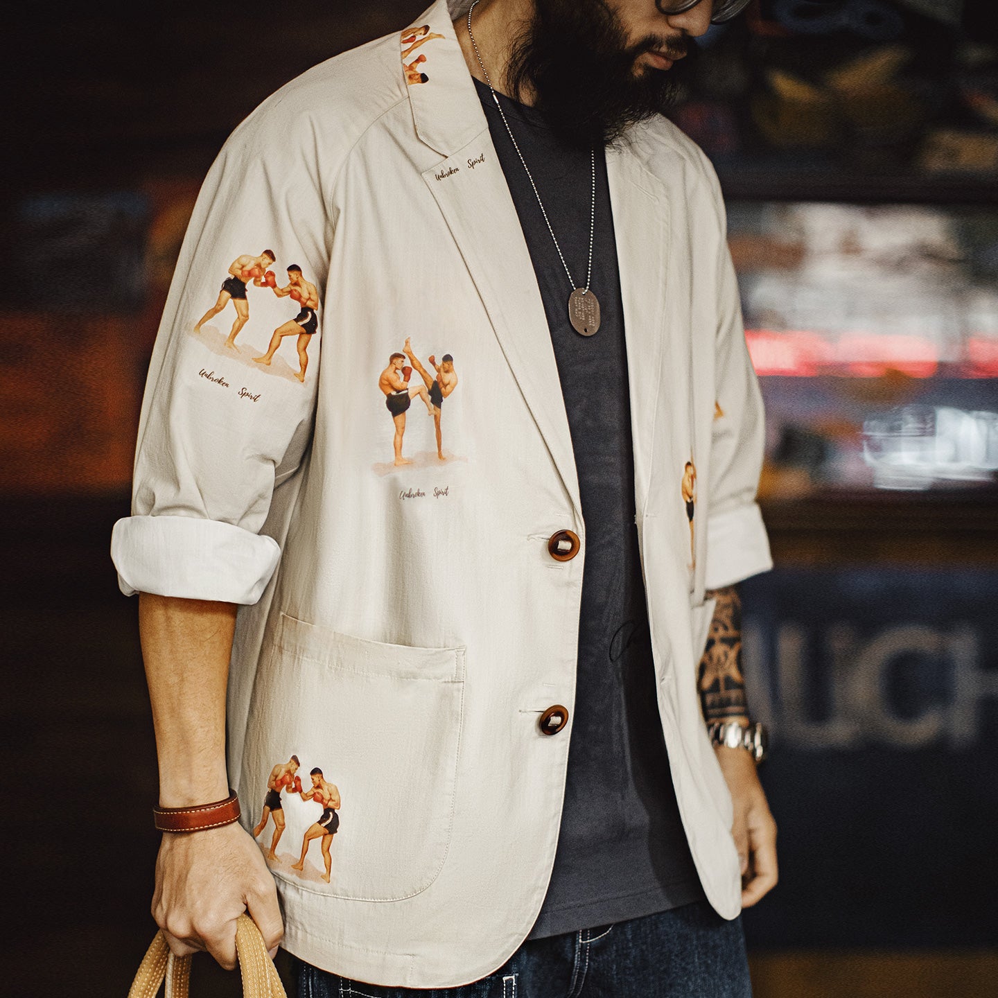 MADEN Fighter Prints Casual Blazer-Hemd