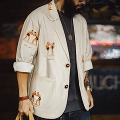 MADEN Fighter Prints Casual Blazer-Hemd