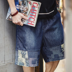 MADEN Boro Patchwork Slub Denim Shorts