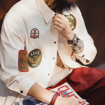 MADEN Men's Embroidered Badget Shirt