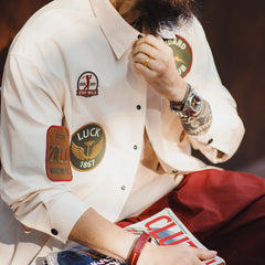MADEN Men's Embroidered Badge Shirt