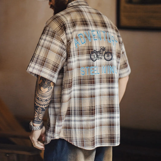 MADEN Vintage Plaid Print Shirt