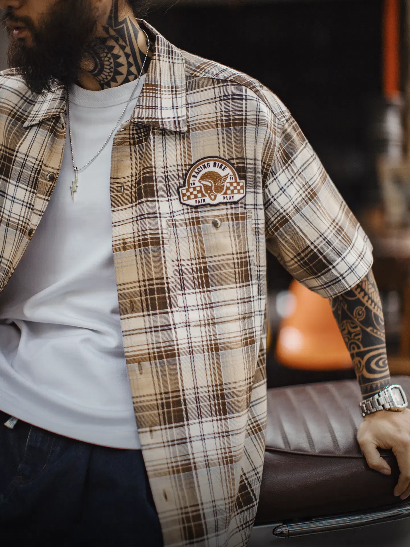 MADEN Vintage Plaid Print Shirt