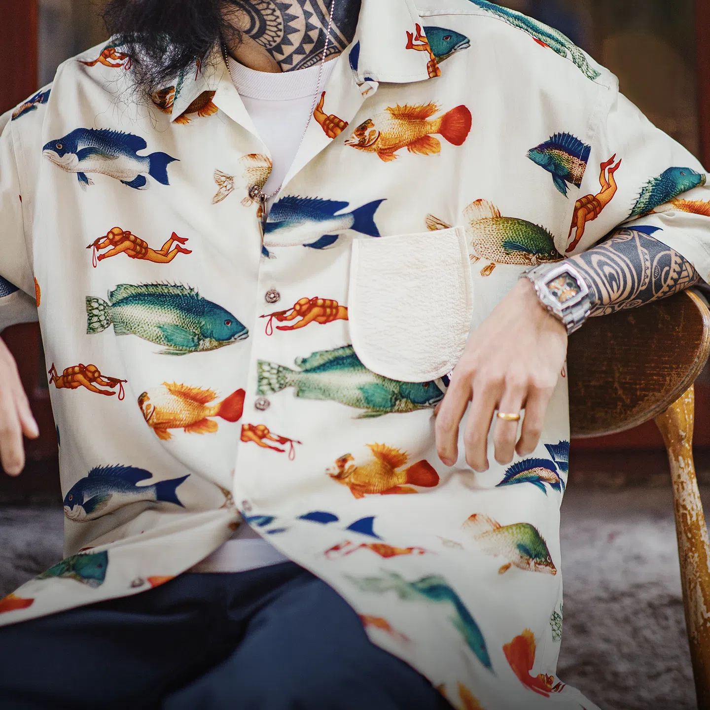 MADEN Vintage Cuban Collar Shirt