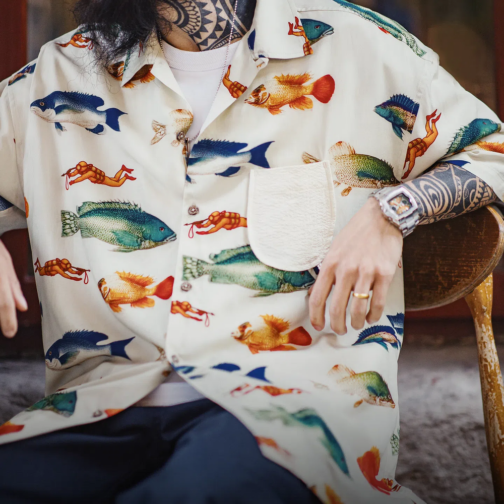 MADEN Vintage Cuban Collar Shirt