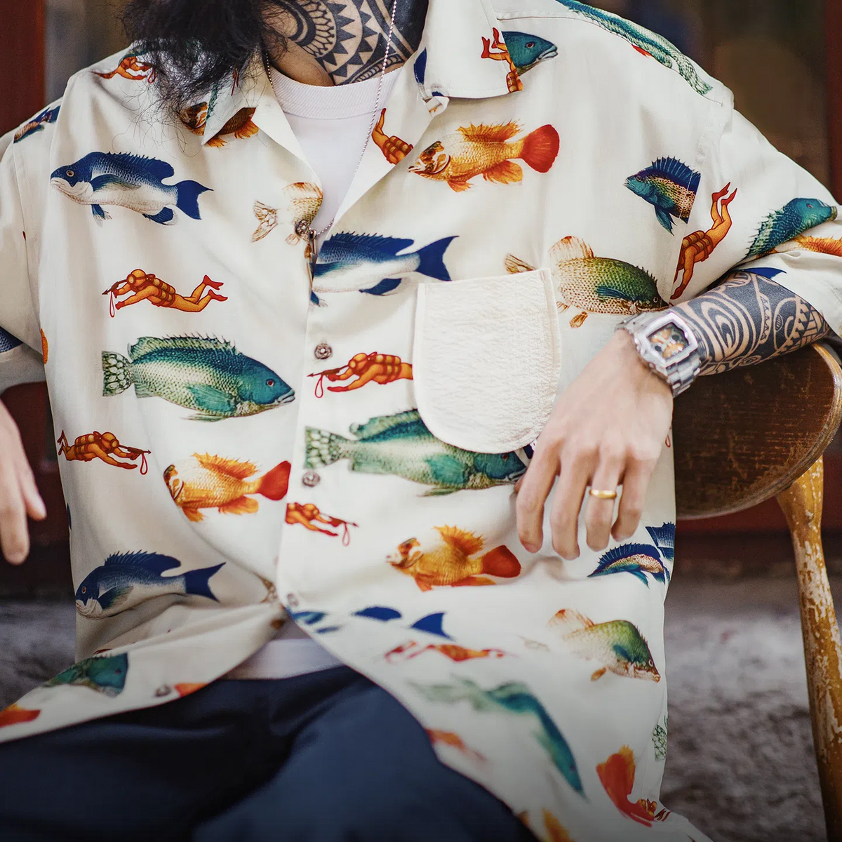 MADEN Vintage Cuban Collar Shirt