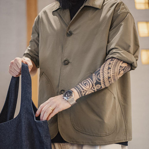 MADEN Slanted Utility Pockets Jackets Men | Relaxed Fit French Style Lightweight Casual Coat Lapel Collar #frenchworkwear