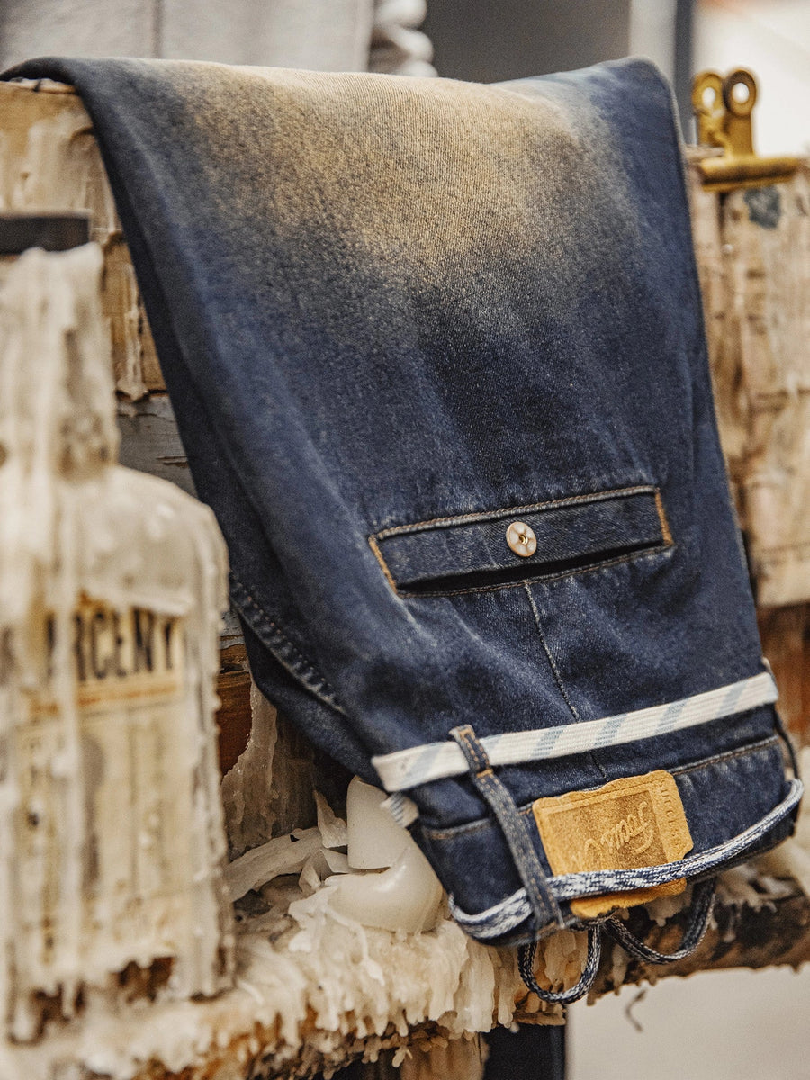 MADEN Men's Distressed Wash Lyocell Denim Straight-Leg Jeans