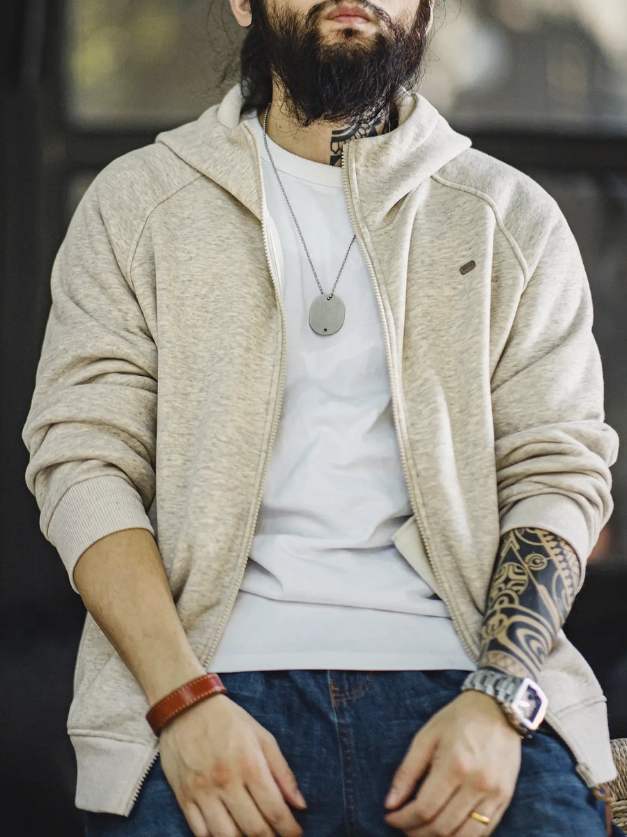 Sweat-shirt à capuche gris pour homme MADEN – Veste polaire épaisse zippée 