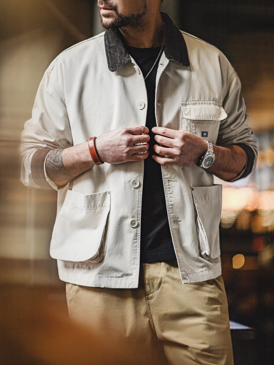 MADEN Corduroy Collar Safari Jacket with Big Pockets