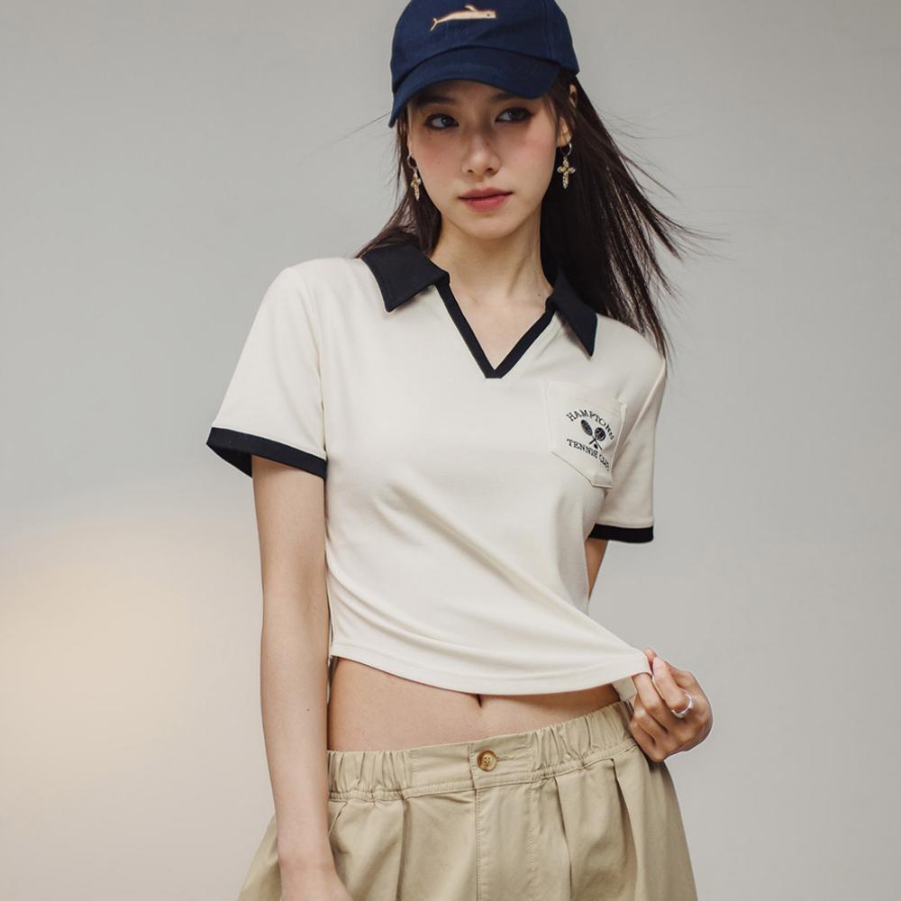 Maden Vintage V-Neck Shirt Women’s Casual Contrast Tee