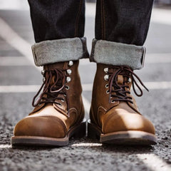 MADEN Herren Retro Leder 8111 Kampfstiefel