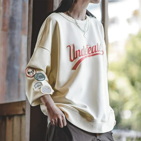 MADEN Damen American Casual Pullover Sweatshirt mit Kontrasteinsatz, Raglanärmeln, Langarm-Topcoat im Academy-Stil 