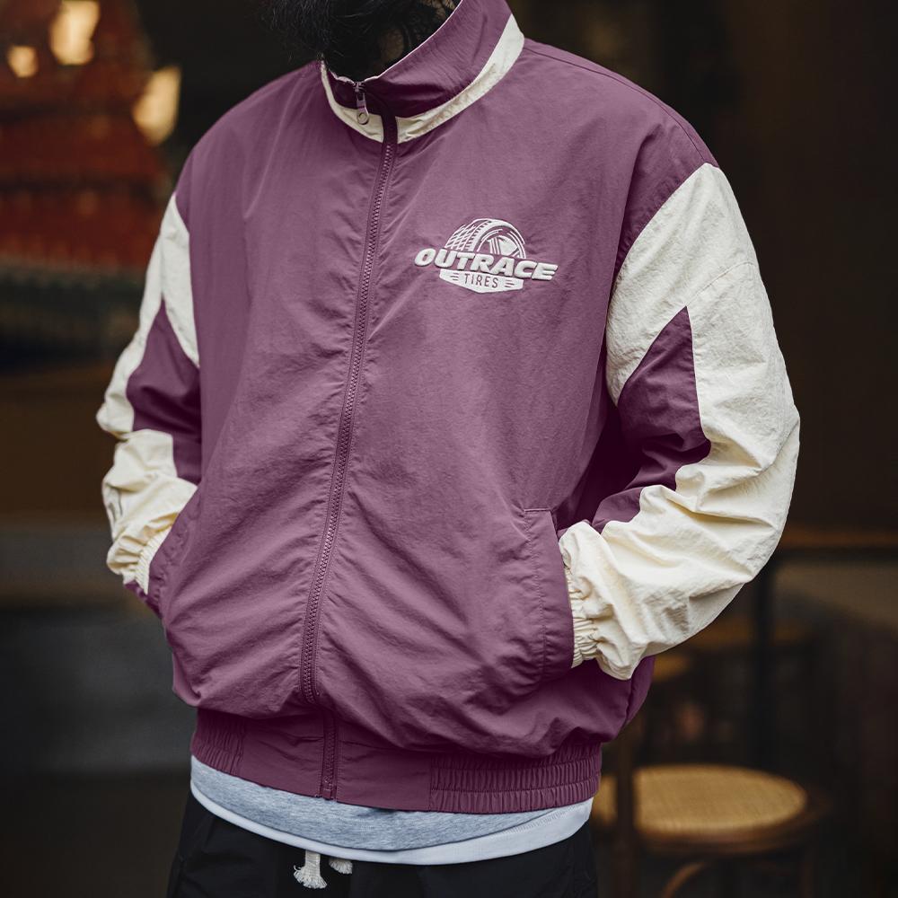 MADEN Retro Patchwork Color-Block Racing Jacket Nylon Embroidered Durable Motorcycle Casual Jacket Men Spring