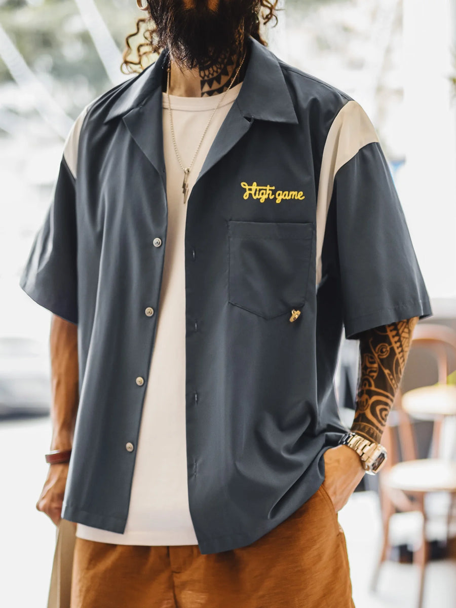 MADEN Vintage Cotton Bowling Short Sleeve Shirt