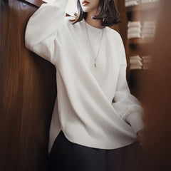 MADEN Damen-Pullover in Weiß mit Waffelstruktur, Oversize-Schnitt 