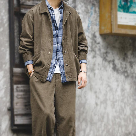 Pantalon cargo ample et droit en velours côtelé pour homme Maden, grande taille, style vintage, coupe classique, idéal pour l'hiver et le streetwear. 