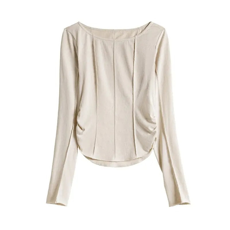 MADEN Damen Leichtes Slash-Neck Langarmshirt