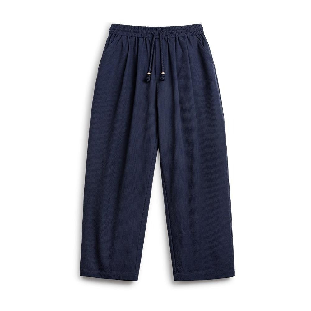 MADEN American Casual Waist Tie Seersucker Japanese Lantern Pants Men Loose Wide Leg Breathable Scimitar Pants Spring Summer