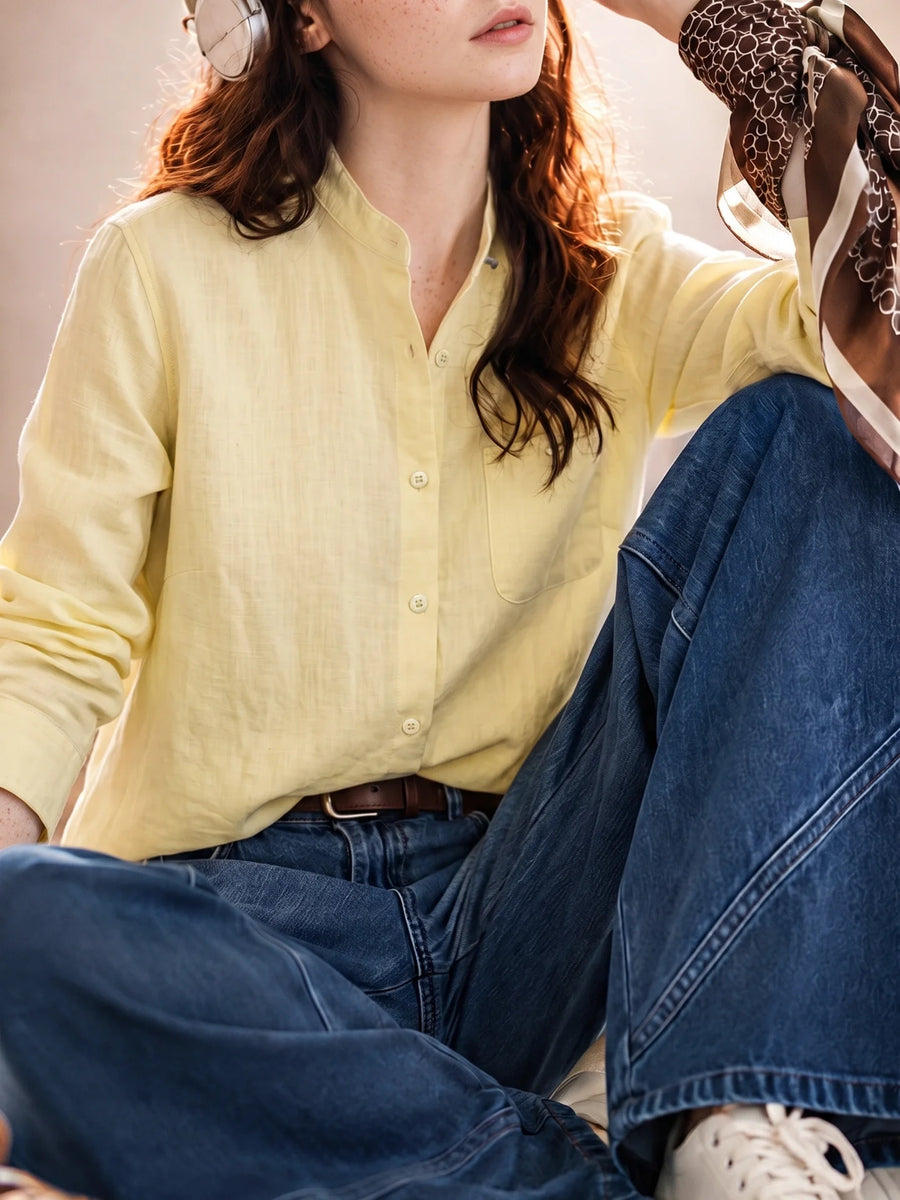 MADEN Women's Cotton Classic Fit Long-Sleeve Button-Down Shirt