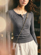 MADEN Women's Tencel Wool Long-Sleeve Henley T-Shirt thumbnail