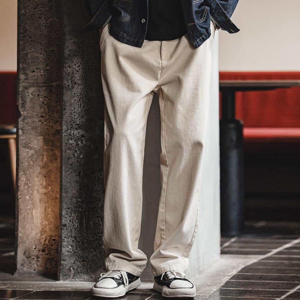 MADEN Herren Retro-Jeans, weiß – Naturfarbener Baumwollsamenstoff 