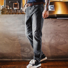 MADEN Herren 13oz Gewaschene Graue Jeans mit geradem Bein