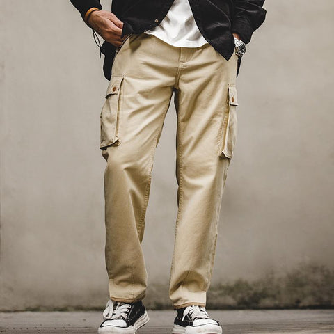 Maden Retro Tapered Cargo Pants Pockets Outdoor Casual Heavyweight Trousers Khaki Trendy Menswear