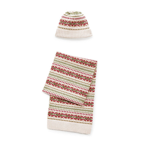 MADEN Fair Isle Knit Scarf & Beanie Set