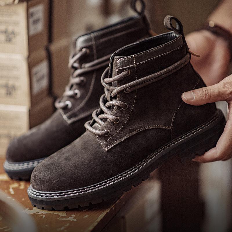 MADEN Retro Brown Mid-Top Leather Desert Boots