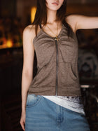 MADEN Women's Zip-Front Sleeveless Ribbed Cotton Tank Top thumbnail