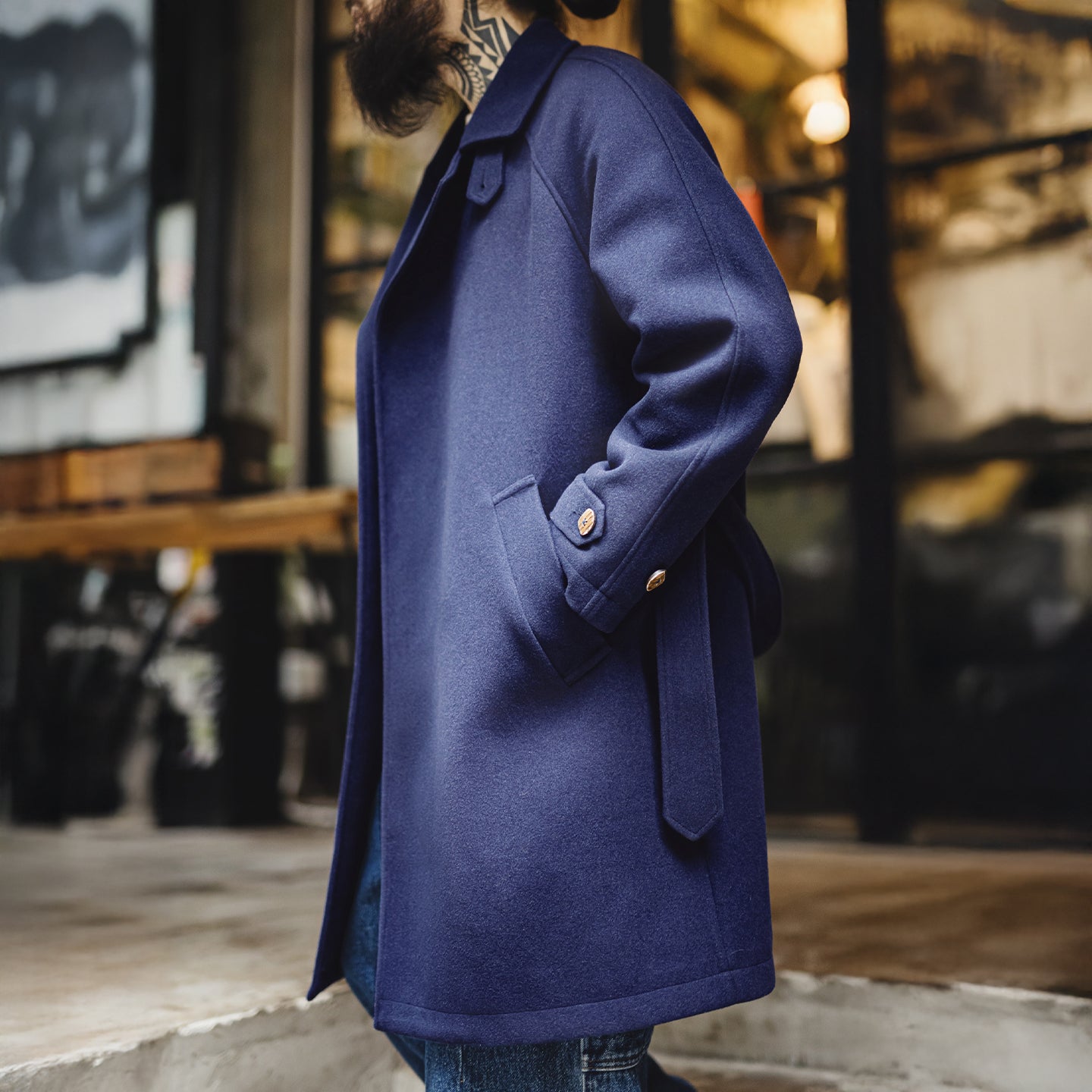 Manteau Balmacaan gris rétro pour homme MADEN – Manteau mi-long coupe-vent automne/hiver 