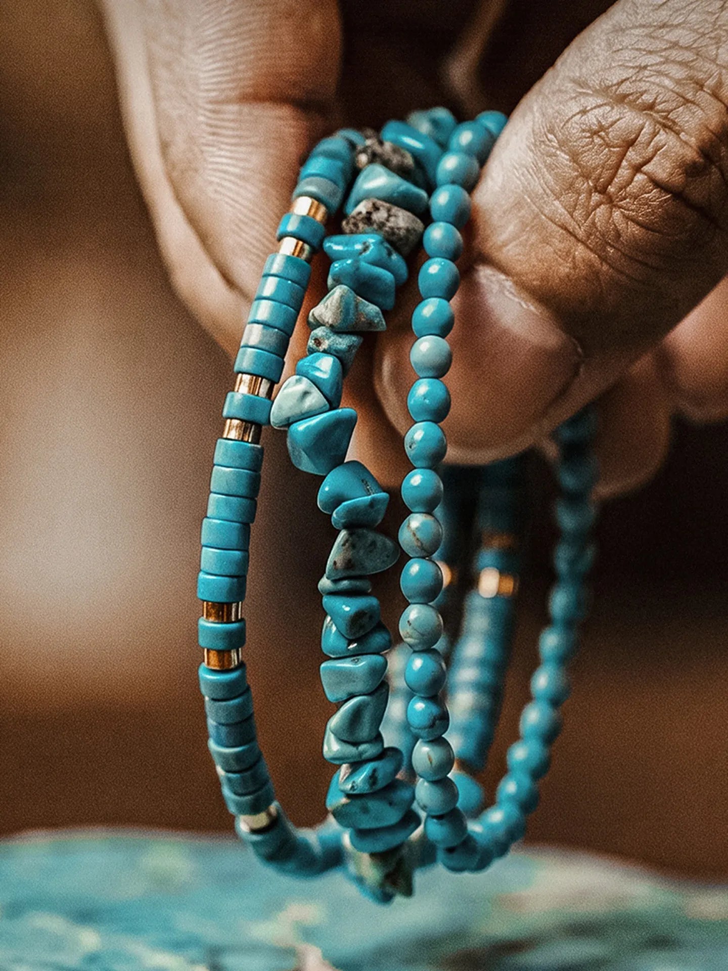 MADEN Vintage Turquoise Beaded Stretch Bracelet for Daily Wear