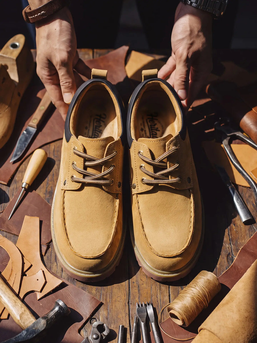 MADEN Men's Vintage Full-Grain Leather Derby Shoes