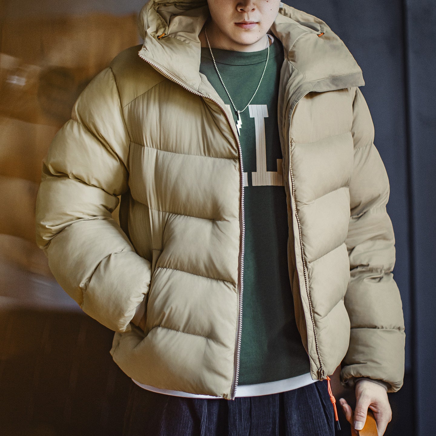 MADEN Herren Steppjacke aus schwerem Material mit Kapuze