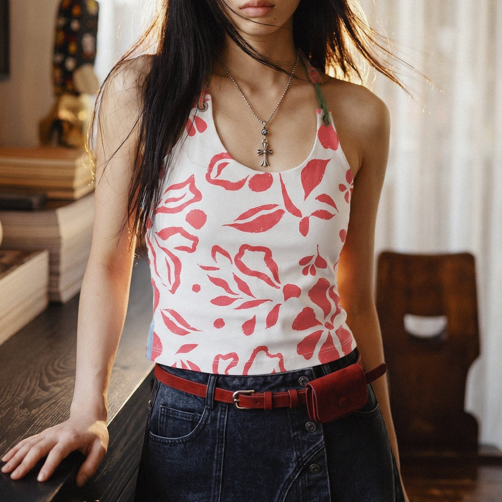 MADEN Women's Floral Print Sleeveless Tank Top