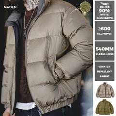 Doudoune réversible d'hiver Maden pour homme, garnissage en duvet de canard blanc, col montant polyvalent, manteau chaud, couleur unie 