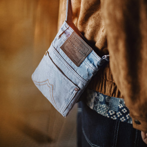 MADEN 洗い加工デニム 通勤用肩掛け鞄