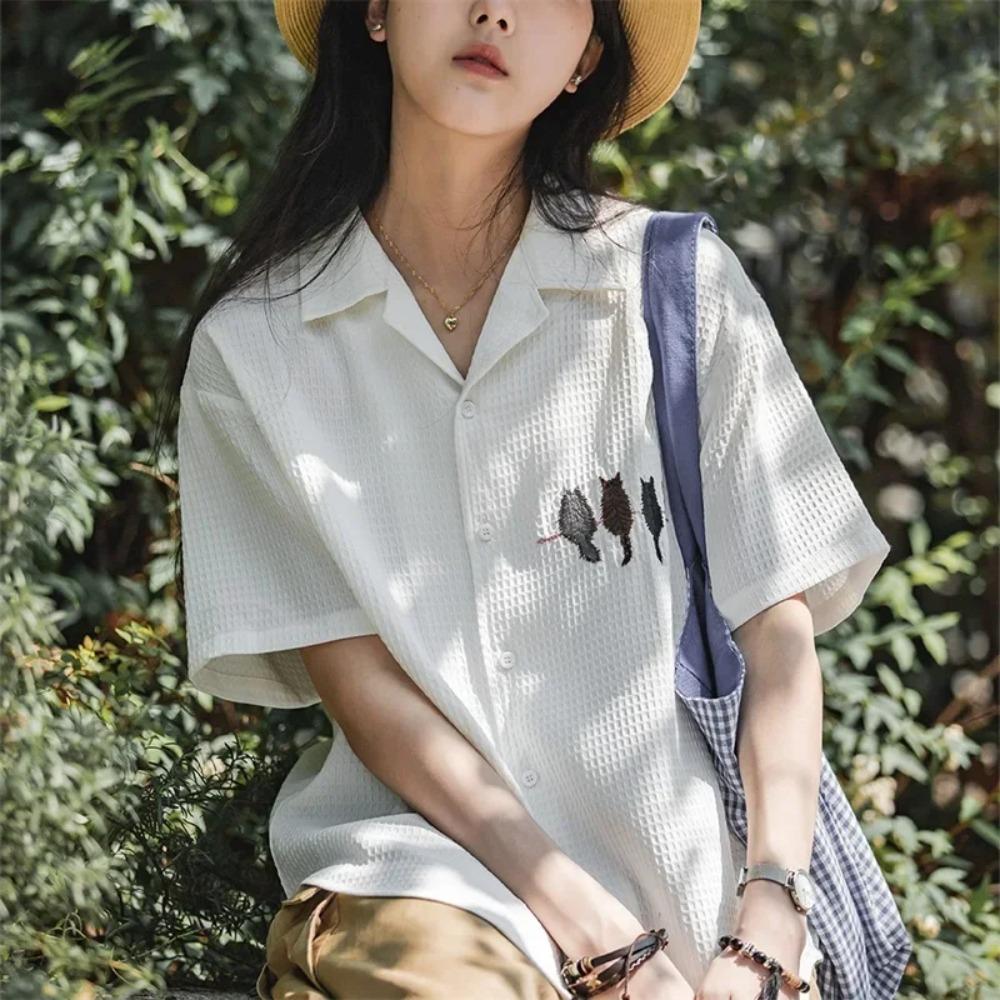 Maden Damen Kurzarm Shirt - Freizeit Vintage Stickerei