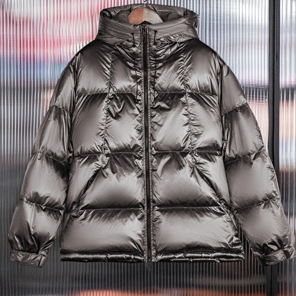 MADEN Herren Glänzende Daunenjacke mit Kapuze