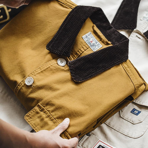 MADEN Retro Jacket Lapel Corduroy Collar Safari Jacket Big Pockets Men's Outwear
