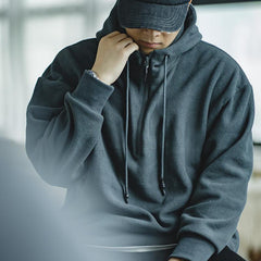 MADEN Herren Schwerer Polar-Fleece Half-Zip Hoodie